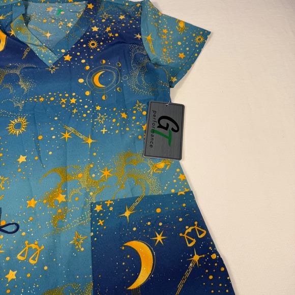 GT Performance Celestial Moon Star Print Scrub Top Women's Size S - Picture 3 of 15
